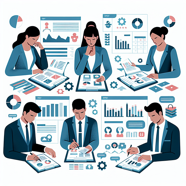 business team analyzing customer feedback data