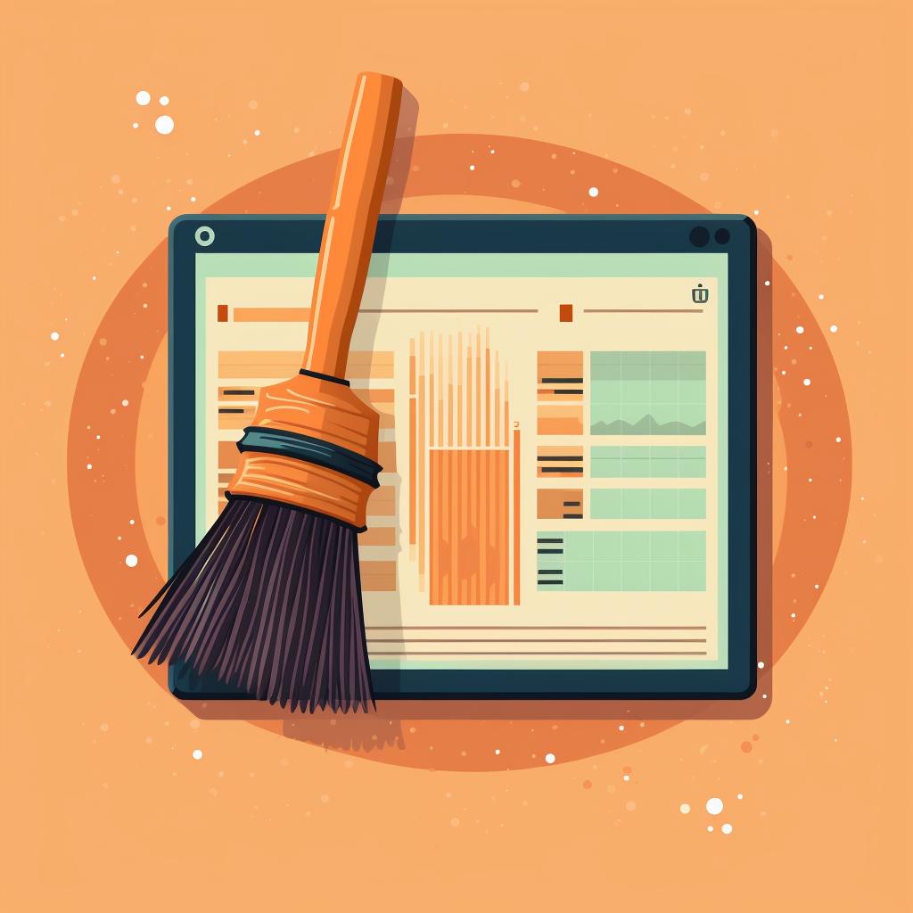 Data sheets and a broom, symbolizing data cleansing
