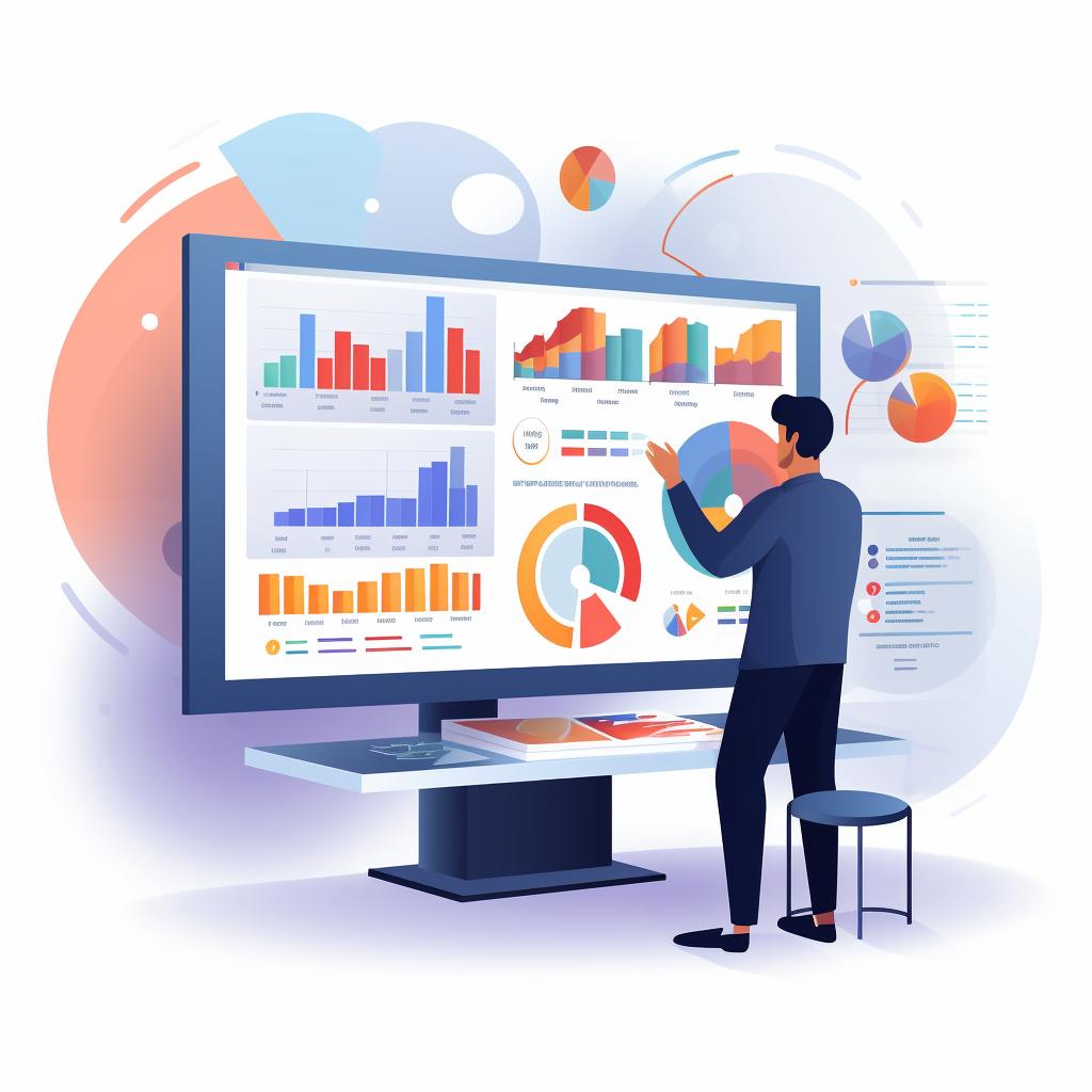 A marketer analyzing customer data on a digital dashboard